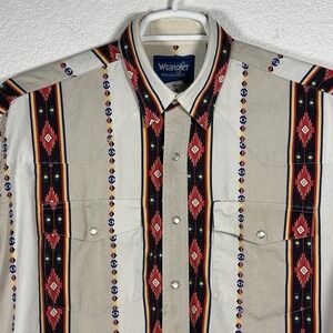 Vintage Wrangler Western Pearl Snap Shirt Cowboy Rodeo Bull‎ Aztec XL FLAW